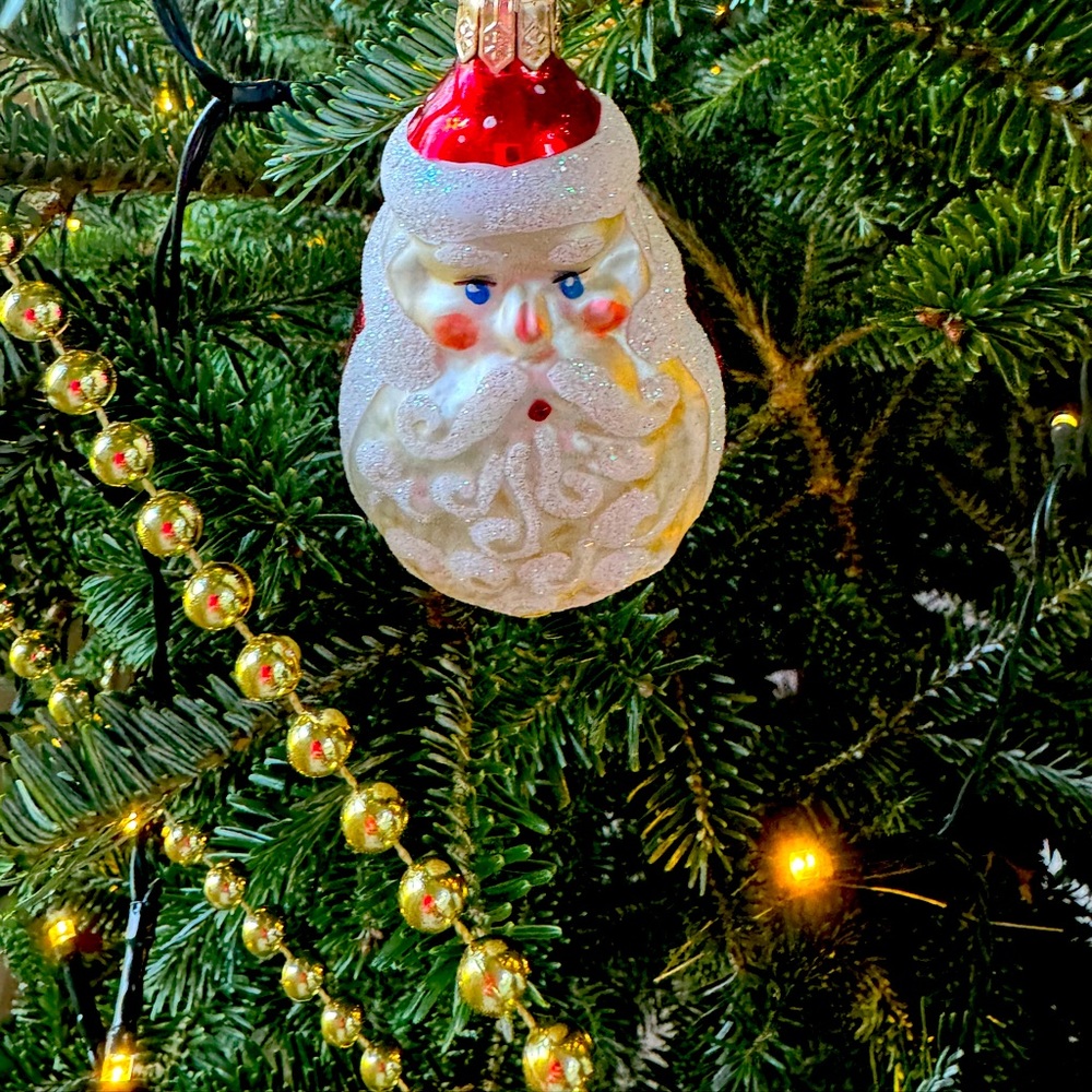 Santa, glass, vintage.